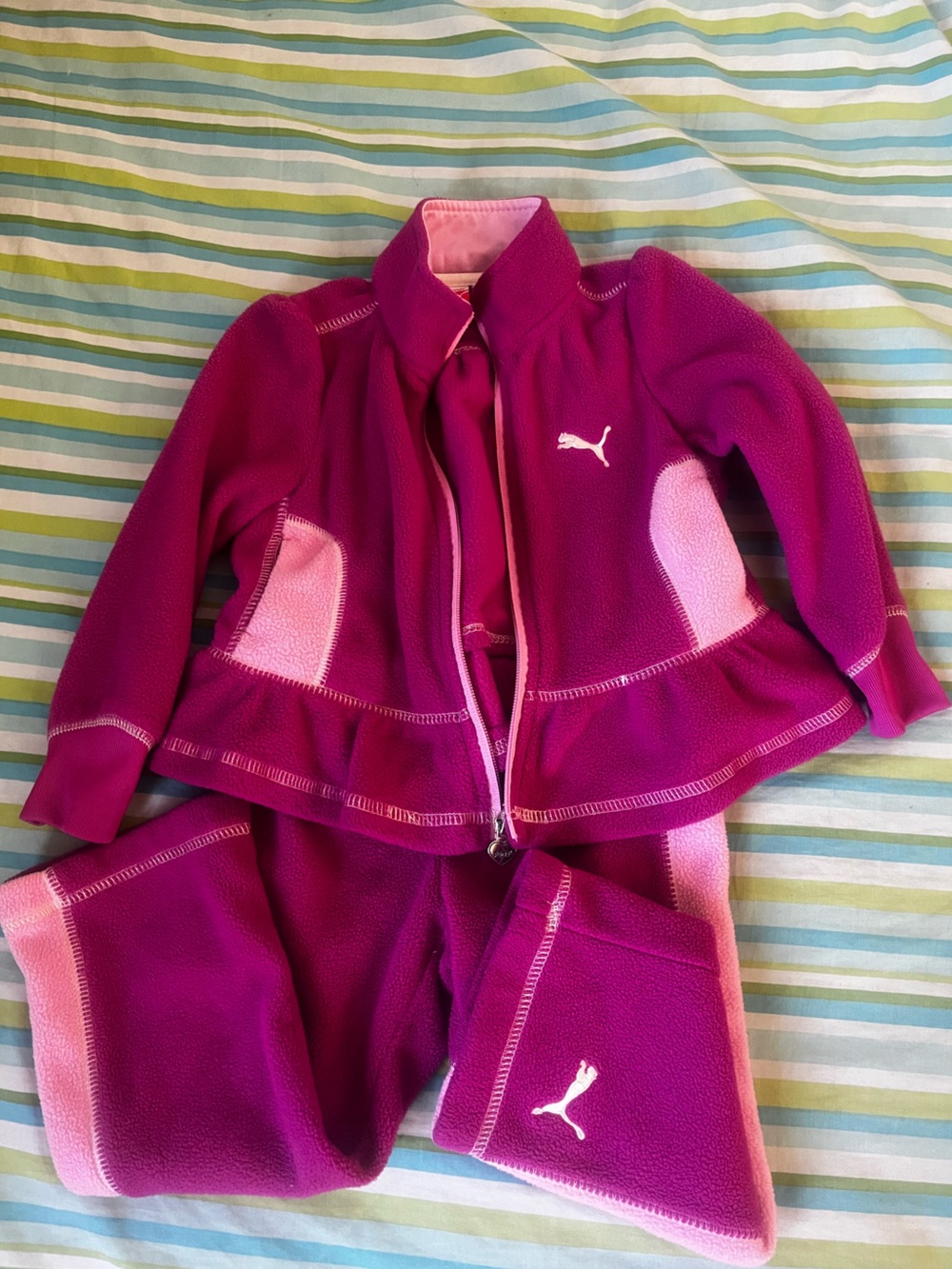 Puma Girls' Magenta and Light Pink Fleece Pajama Set